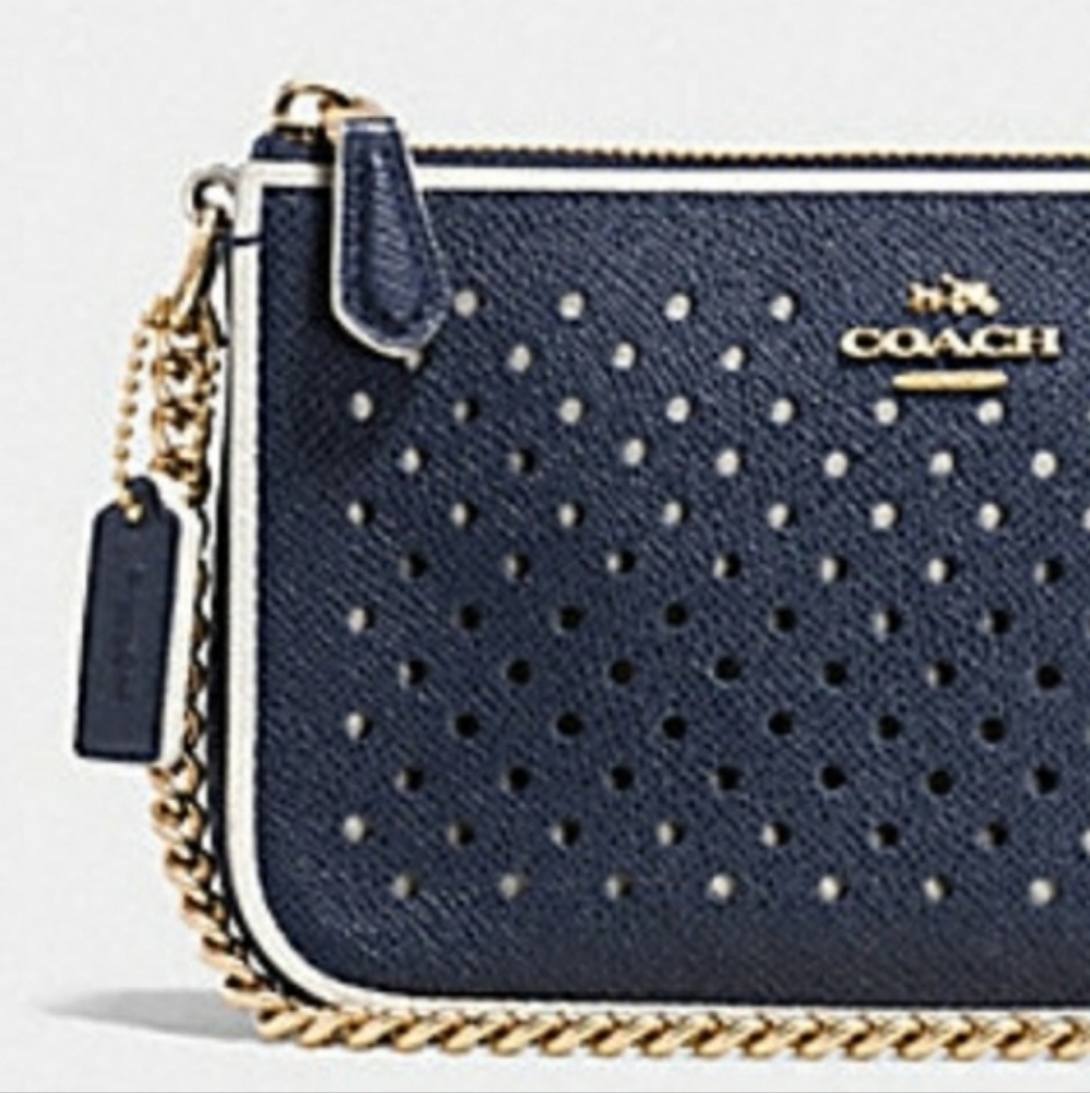 Coach Perforated Nolita 19 Wristlet Navy Blue Chalk Trim Gold Tone Hardware NWT - Picture 8 of 13